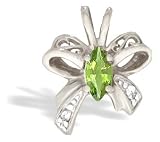14K White Gold Genuine Marquise Peridot and Diamond Butterfly Bowtie Pendant