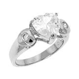 .925 Sterling Silver Promise Ring With Heart Shape Cubic Zirconia in 3 Prong Setting