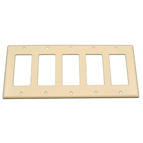 Leviton 80423-T 5-Gang Decora/GFCI Device Decora Wallplate, Standard Size, Thermoset, Device Mount, Light Almond