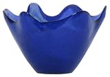 Colorful Recycled Art Glass Small Cobalt Blue Wave Rim Bowl 8"D, 5"H