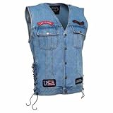 Heavy-Weight Denim Motorcycle Vest with Patches (Pick a Size=Extra Large)