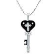 Stainless Steel Heart Key Pendant with Black Resin Inlay 2 Stars and 7 CZs Cross 24 Inch Black Ball Chain