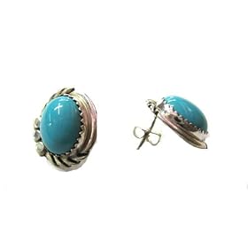 Sterling Silver Large Post stud Earrings with Large Turquoise or Blue Denim Lapis Stones