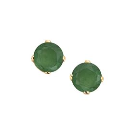 14K Yellow Gold Prong Set 5 MM Emerald Earring Studs
