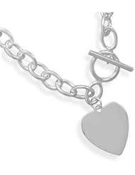 Sterling Silver 7 Inch Toggle Bracelet with Heart Tag