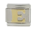 SilverBin Gold Tone Enamel Paint Letter Initial E Stainless Steel Italian Charm Link