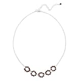 Sterling Silver Rolo Chain and Red Swarovski Crystallized Elements 5 Open Circle Frontal Necklace, 16+3