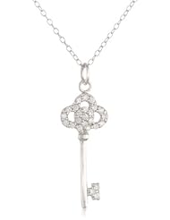 Sterling Silver and Cubic Zirconia Key Pendant Necklace with Rolo Chain, 18"