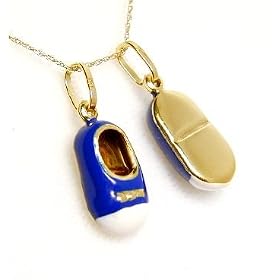14k Blue Enamel Baby Shoe Pendant
