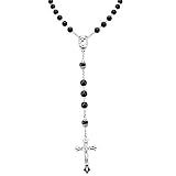 Sterling Silver Onyx Rosary Necklace, 25