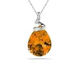 10.25ct Pear Shaped Citrine & Diamond Pendant in 10K White Gold