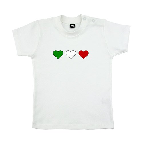 Baby – Kleinkinder T-Shirt – Italia 3 Herzen klein in Grün-Weiß-Rot – Textil white / Motiv farbig Gr. 12-18 Monate