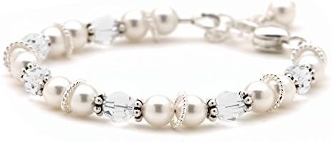 Christening Baptism Baby Bracelet - Cultured Freshwater Pearl & Crystal (6 Inches)