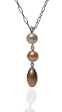 Natural-Colored Drop Fresh Water Pearls, Set in a 14K White Gold Pendant Enhanced with Prong Set Diamonds, Sliding on 17 14K White Gold Oval Link Necklace.