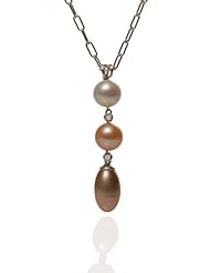 Natural-Colored Drop Fresh Water Pearls, Set in a 14K White Gold Pendant Enhanced with Prong Set Diamonds, Sliding on 17" 14K White Gold Oval Link Necklace.