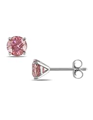 14k White Gold Pink Diamond Martini Style Solitaire Studs