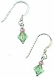 Baerreis - Swarovski Crystals, Light Green, Pink Crystal Accent, Drop Earrings Sterling Silver French Earwires - Hand Crafted Artisan Jewelry USA Cool Dreamy Fashion