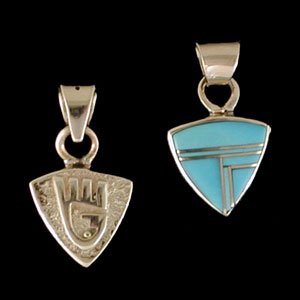 Southwestern Native American Reversible Bear Paw Pendant in Turquoise and 14kt Gold, #TP143