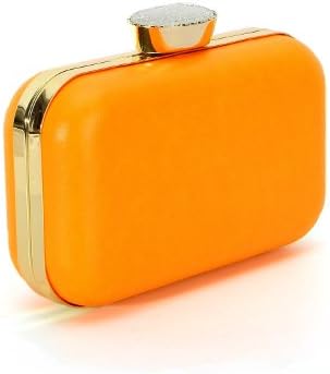 VERITA Chic New Pure Color Hard Box Rhinestone Closure Crossbody Shoulder Chain Handbag Orange