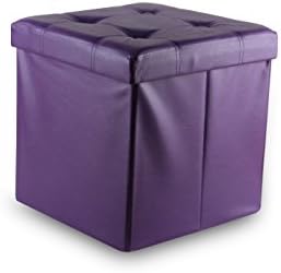 Family Pl Foldable Faux Leather Tufted Top Ottoman Storage Box Seat Foot Rest Stool Coffee Table (Purple)