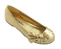 Lasonia Kids Big Bow Ballerina Flats Girl's Shoes in Metallic Gold