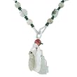 Green and White Jade Hand Carved Bird, Flower and Leaf Necklace on Green Braided Cord, #7983