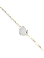 14k Two-tone Polished Heart w/ 1in ext. Anklet Length 9"