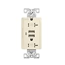 Cooper Wiring Devices TR7746LA-BOX Combination USB Charger with Tamper Resistant Receptacle and Box, 20-Amp, Light Almond Finish