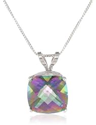10k Gold Checkerboard Cushion Gemstone Pendant Necklace (8mm )