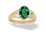 14K Yellow Gold Oval Created Emerald and Diamond Ring