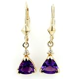 14-Karat Yellow Gold Amethyst and Diamond Triangle Earrings