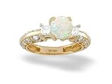 14K Yellow Gold Genuine Round Opal and Diamond Engagement Ring