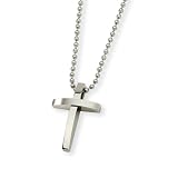 Mens Stainless Steel Brushed and Polished Cross Necklace