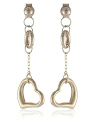 14K Yellow Gold Open Heart Dangle Earrings