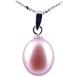 Freshwater Cultured Oval Shape 9-10mm lavender Pearl Pendant with 18K White Gold, 16" Sterling Silver 1MM Cable Chain