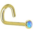 Solid 14KT Yellow Gold 2mm Blue Synthetic Opal Left Nostril Screw - 20 Gauge
