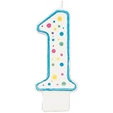 Wilton W91-01B Polka Dot Numeral Candle, 3-Inch by 1.5-Inch, No. 1 Blue, 1-Pack