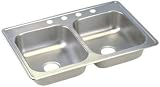 Elkay D2332244 Dayton 33-Inch by 22-Inch Stainless Steel Double Bowl Four-Hole Kitchen Sink, Satin Finish