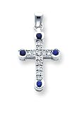 14k White Gold Diamond & Sapphire Cross Pendant