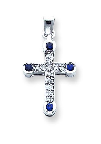 14k White Gold Diamond & Sapphire Cross Pendant