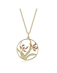Alexander James 14k Gold Bonded Pendant with Purple and Green Enamel Accents in a Flowery Design in Goldtone Chain Included