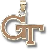 Georgia Tech Yellow Jackets Solid 10K Gold ''GT'' 5/8'' Enamel Pendant