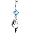 Aquamarine Cubic Zirconia Dolphin Charm Belly Ring
