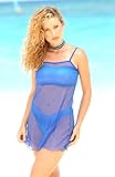 Women's Bathing Suit cover up Mesh Stretch Slip Dress color Royal Blue