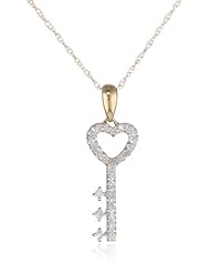10k Gold Diamond Heart Key Pendant (1/8 cttw, I-J Color, I2-I3 Clarity)