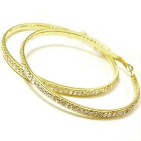 Beautiful Large & Blingy ICE Crystal Lined Hoop Earrings Yellow Gold Tone by Christina Collection YOU CHOOSE SIZE ~ Comes Gift Boxed (32T051)