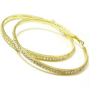 Beautiful Large and Blingy ICE Crystal Lined Hoop Earrings Yellow Gold Tone by Christina Collection...