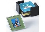 Sarah Peyton Multi-Color Glass Photo Coasters, with Storage Rack
