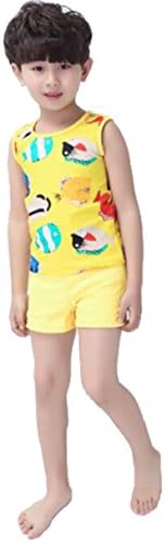 Boys Fish Sleeveless Two Piece Swimsuit Sunscreen Kids Swimwear Boxer Swim Short (XL(9-12 year), yellow)