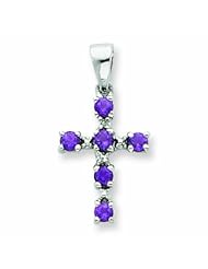Sterling Silver Rhodium Amethyst & Diamond Cross Pendant